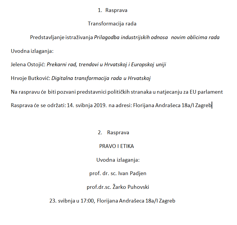 1. Prekarni rad, digitalna transformacija; 2. Pravo i etika