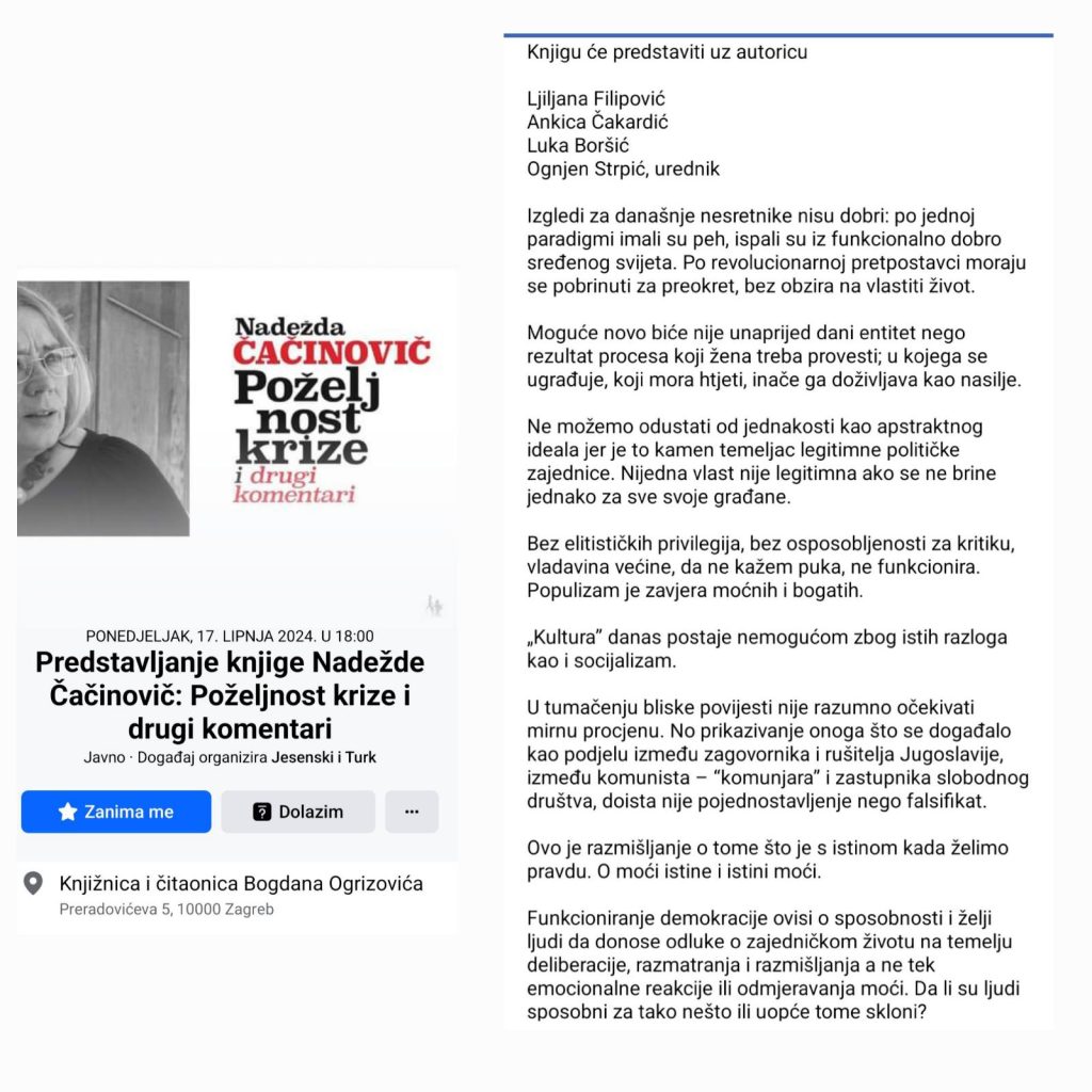 Nadežda Čačinović: Za koga pišemo? Nada da će poruka u boci dospjeti daleko